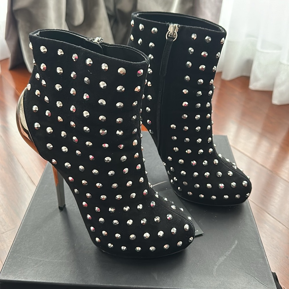 Giuseppe Zannotti runway boots 37.5 leather crystal women shoes black Italy